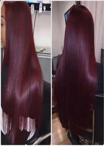 Braziliaans steil ombre haar 3 bundels met vetersluiting Tweekleurig 1B99 Gekleurd bordeaux vetersluiting met echt haarweefsel Exten8254318