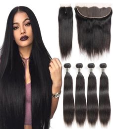 Braziliaans steil maagdelijk haar bundelaanbiedingen Remy echt haarweefsel 4 bundels met sluiting 13x4 kanten frontale bundels Deep Body Wave 4176478