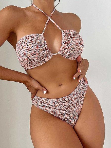 Maillot de bain licou de Style brésilien, vêtements pour femmes, impression d'été, taille haute, Sexy