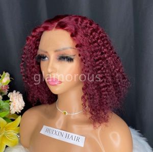 Perruque brésilienne T Part Wig cheveux humains bordeaux vague profonde courte Bob perruque pour femmes noires pré plumées