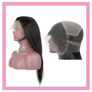 Braziliaanse maagdelijke volle kanten pruiken 10-28 inch rechte menselijke haar pruik verstelbare producten Silky Natural Color