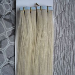 Braziliaanse Virgin Hair 12 "14" 18 "20" 22 "24" Tape in menselijke haarextensies rechte remy op zelfklevende onzichtbare PU-inslagverlenging 14 kleuren
