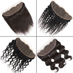 Cheveux vierges brésiliens 13x4 Fermeture frontale en dentelle d'une oreille à l'autre Eau corporelle droite péruvienne Deep Kinky Curly Silk Top Lace Frontal