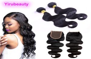 Brésilien Virgin Hair 2 Packs with Baby Hair 4x4 Lace Fermeure Body Wave Hair Extensions Tofts with Top Close6520489