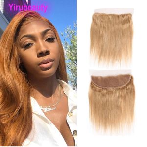 Cheveux vierges brésiliens 27 # cheveux humains raides 13X4 dentelle frontale avec des cheveux de bébé miel blond soyeux Striaght 10-24 pouces