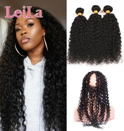 Brésilien Virgin Hair 3 Bundles avec 360 dentelles frontales Frontal Précarouillé Clue Curly Lace Band 4 Pieces Liced Hup Hair9114486