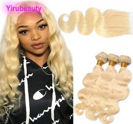 Cabelo virgem brasileiro 3 pacotes com fechamento de renda 4X4 4 Pieceslot onda do corpo 613 loira extensões de cabelo humano com fechamentos4872054