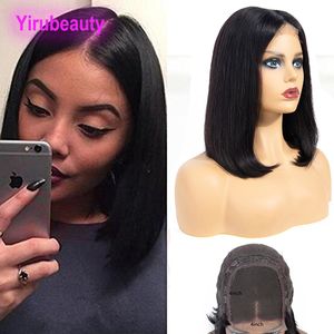 Braziliaanse Virgin Haar 4x4 Kant Pruik Rechte Bob Pruiken Verstelbare band 10-18inch 4*4 Lace Front Pruik Natuurlijke Kleur