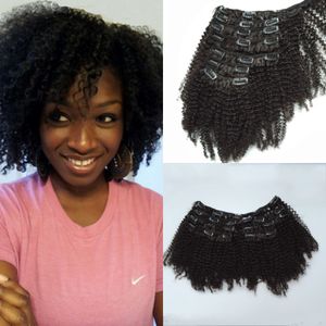 Cabello virgen brasileño Afro Kinky Clip rizado en extensiones de cabello humano 7 Unids / set 120G Extensiones de cabello rizado natural rizado