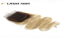 Fermetures de dentelle blonde de cheveux vierges brésiliens 4X4 fermeture de cheveux humains de vague de corps 1b 613 fermetures de partie supérieure pré-plumées Bella Hair42561953761835
