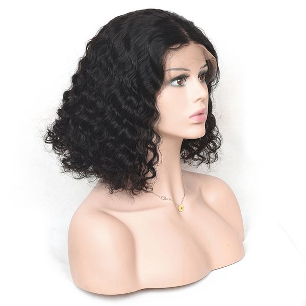 Cheveux vierges brésiliens Bob 13X4 perruque avant en dentelle 10-18 pouces vague profonde crépus bouclés courts charmants couleur naturelle Bob perruques