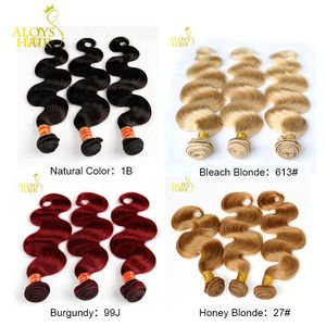 Cheveux vierges brésiliens vague de corps 3 pièces noir naturel/blond miel 27 #/Bleach blond 613 #/rouge bordeaux 99J faisceaux de tissage de cheveux humains Double trame