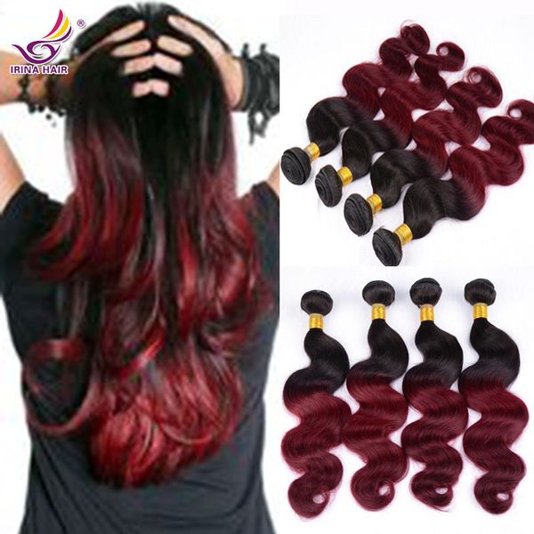 Cheveux vierges brésiliens corps vague rouge ombre extensions de cheveux 4pcs livraison gratuite rouge tissage cheveux ombre bordeaux 1b 99j non transformés 100 cheveux humains