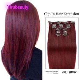 Braziliaanse Virgin Hair Extensions 14-24inch Silky Straight 2# 16# 27# 99J 100% HUNDER HAAR CLIP IN ON HAAR WESTEN Groothandel Yirubeauty
