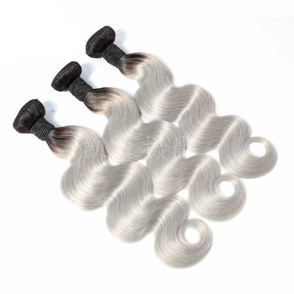 Extensiones de cabello virgen brasileño 1B gris 3 paquetes de cabello humano ondulado 3 piezas un juego 1B/gris productos para el cabello Ombre 12-24 pulgadas