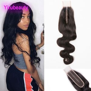 Extensions de cheveux vierges brésiliens vague de corps 2X6 fermeture à lacet partie centrale couleur naturelle cheveux humains 2 par 6 avec des poils de bébé