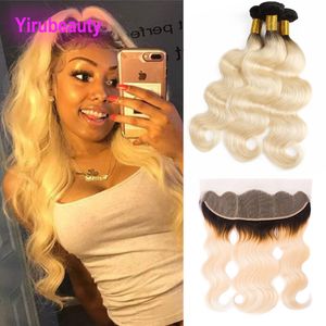 Extensions brésiliennes de cheveux vierges 3 faisceaux avec 13x4 en dentelle frontale 1B / 613 Cheveux humains blonds 1B 613 Color Body Wave 10-26 pouces