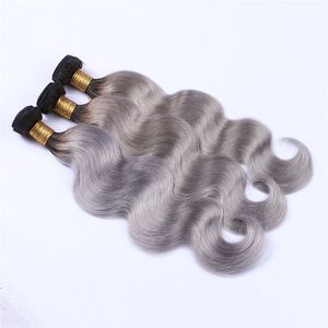 Extensions brésiliennes de cheveux vierges 3 paquets 1b wave du corps gris double trame deux tons couleur 1b / gris beroute de cheveux humains