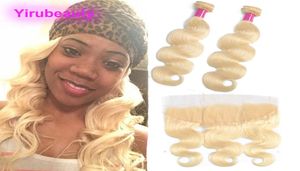 Extensions de cheveux brésiliens vierges vague de corps cheveux humains 2 paquets avec 13X4 dentelle frontale produits de cheveux de bébé 1030 pouces couleur naturelle 1440525