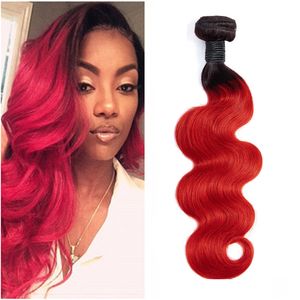 Extensiones de cabello virgen brasileño Venta al por mayor 1B / Red Ombre Cabello humano Onda del cuerpo Paquete de una pieza Tramas dobles 1B rojo