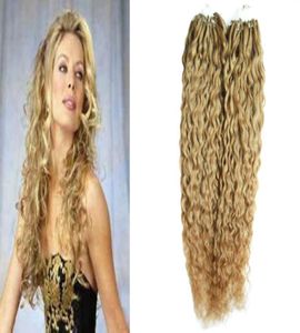 Braziliaans maagdelijk haar honing blond krullend micro kraal hair extensions 200g micro ring human hair extensions 1gs 200s micro loop 1g 1786819