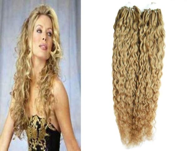 Extensiones de cabello con micro cuentas rizadas rubias miel de cabello virgen brasileño 200 g extensiones de cabello humano con micro anillo 1 g 200 s micro loop 1 g 6157316