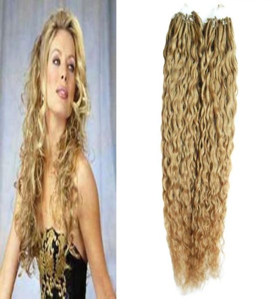 Cheveux vierges brésiliens miel blond bouclés extensions de cheveux micro perles 200g micro anneau extensions de cheveux humains 1gs 200s micro boucle 1g 1786819