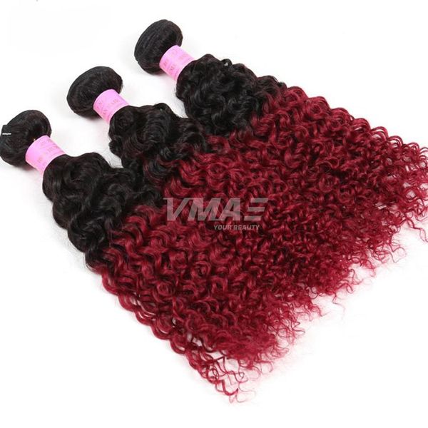 Brésilien Vierge Cheveux Crépus Bouclés Vague VMAE Ombre 1B Bourgogne Rouge Brésilien Cheveux Extension armure Bundles 3 pcs