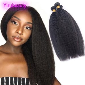 Brazilian Virgin Hair Kinky Straight 3 Bundles Human Hair Extensions Kinky Straight Yaki Whole Double Wefts Natural Color303u