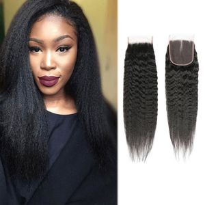 Brésilien Virgin Hair Kinky Straitement 4x4 Clôture en dentelle avec fermeture de cheveux pour bébé trois pièces gratuites pneostiques Straitement 4 by 4 Close Ajfdm