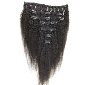 Brazilian Virgin Hair Kinky Straight Clip In Human Hair 8 Pieces And 120g/Set Natural Black Human Hair Extensions Coarse Yaki