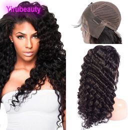 Brésilien Virgin Hair Lace Wigs Front Vave profonde Pré-cueillette naturelle Hirline 10-30 pouces cheveux humains Baby Hair Remy Curly