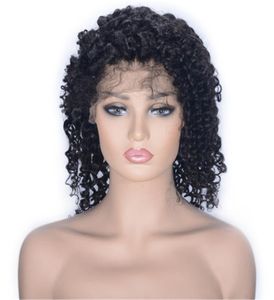 Braziliaanse maagdelijke haar kanten voorpruiken voorgevuld met een korte kinky krullend menselijk haarpruik voor zwarte vrouwen natuurlijke kleur9407887