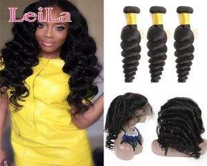 Brésilien Virgin Hair Wave Wave 3 Bundles avec 360 dentelles frontales Frontal Wave Low Wave Human tisser 4 Pièces de Leila6562653