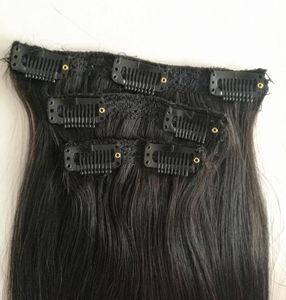 Braziliaans maagdelijk haar Zijdeachtig recht Clip-in Human Hair Extensions natuurlijke kleur 80g 100g 125g voor volledig hoofd7695084