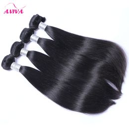 Braziliaanse Virgin Hair Straight 4 stks / partij Onberoefte Braziliaans Menselijk Haar Weave Bundels Natuurlijke Zwart Goedkope Remy Hair Extensions kan worden geverfd