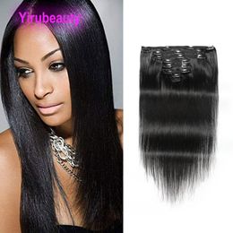 Braziliaanse Maagd Haar Steil Clip In Hair Extensions 8-24 inch 120g Clip-in Haarproducten Silky Straight 120 g/partij Yiirubeauty