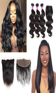 Braziliaans Maagdelijk haar Steil Echt haar weeft met frontaal Kinky Krullend Remy-haarbundels met sluiting Accessoires Extensies Wh2934908