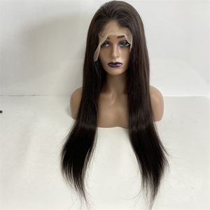 Cheveux humains vierges brésiliens 150% densité couleur naturelle soyeuse droite 13x4 perruque avant en dentelle pour femme noire
