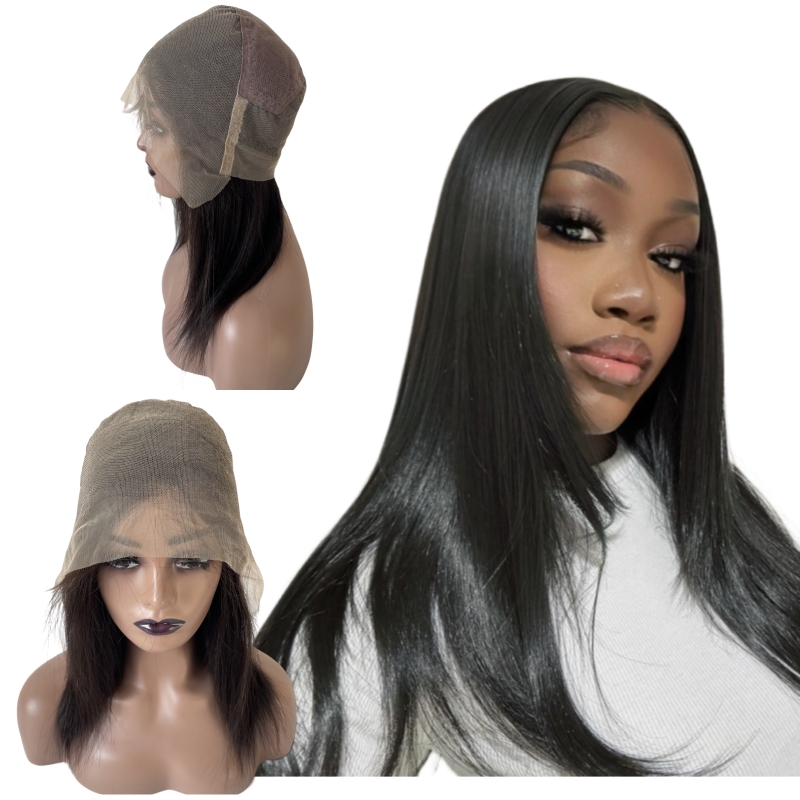 Cabelo humano virgem brasileiro, densidade 150%, sedoso, reto, cor natural, pré-selecionado, peruca completa de renda para mulher negra