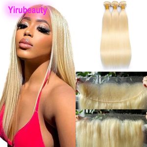 Braziliaanse maagdelijk menselijk haar 3 bundels met 13x4 kanten frontale HD blonde kleur 613# Silky rechte lichaamsgolf 4 pc's/lot