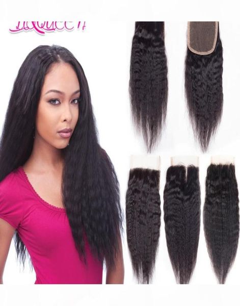 Cheveux humains vierges brésiliens 4x4 Fermeture en dentelle Kinky Straight Tisse Fermeture Pleine Densité Non Transformé Couleur Naturelle Kinky Straight5521029