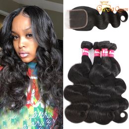 Braziliaanse Virgin Hair Body Wave with Lace Sluiting Onverwerkte Peruaanse Menselijk Haar met Sluiting Body Wave