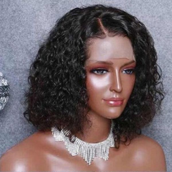 Brésilien 13x4 Lace Front Bob perruques pré plumé bébé cheveux vague profonde vague d'eau courte perruque bouclée