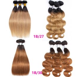 Extensions de cheveux humains vierges brésiliens Silky Straight Body Wave 1B / 27 # 1B / 30 # Ombre Couleur 10-30 pouces 3 Bundles Double Trames Deux Tons Couleur