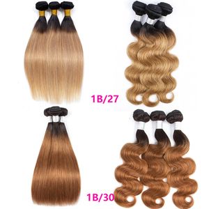 Braziliaanse Virgin Human Hair Extensions Zijdeachtige Rechte Body Wave 1B/27 # 1B/30 # Ombre Kleur 10-30 inch 3 Bundels Dubbele Inslagen Twee Tonen Kleur