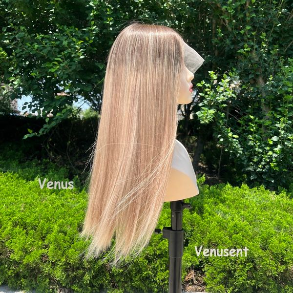 Brésilien Vierge Human Heuving Lace Lace Top Wig Transparent Lace Front Perruques Front Même longueur de cheveux Blonde mettant en évidence la perruque juive à vendre