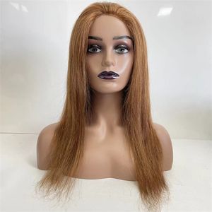 Cabello humano virgen brasileño Color marrón claro 6 # Peluca completa de PU Peluca de piel delgada Pelucas de silicona para mujer