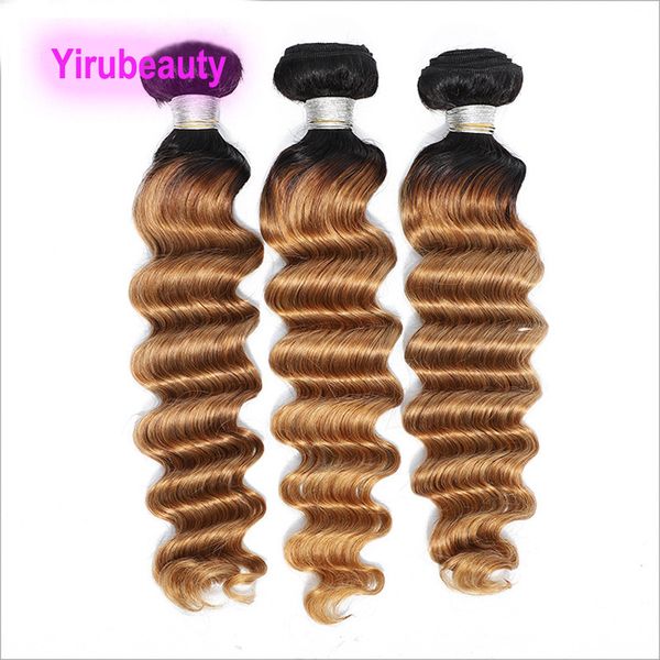 Yirubeauty – mèches de cheveux naturels brésiliens vierges, amples et profonds, Double trame péruvienne, couleur ombrée, 10 à 34 pouces, bouclés, 1B/27, 3 lots