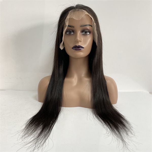 Brésilien Vierge de Cheveux Humains Couleur Naturelle Soyeuse Droite 130% Densité 13x6 Lace Front Perruque pour Femme Noire